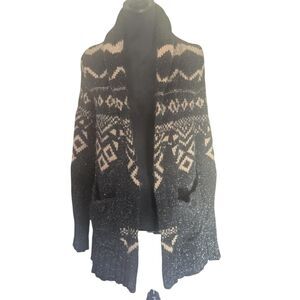 SHYANNE Sparkle Knit Cardigan XS Black Tan Western Fair Isle Sweater Coat